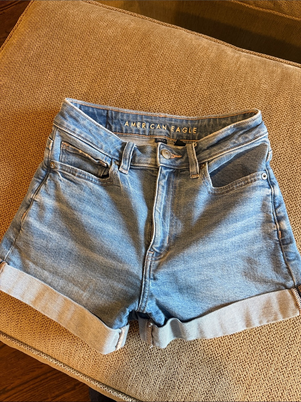American Eagle Outfitters Light Blue Rolled-Hem Denim Shorts